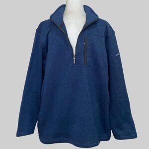 Eddie Bauer Mens Sweater Fleece Quarter 1/4 Zip Pullover Jacket Heather Blue XL